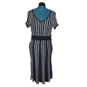 H&M And Madonna 2007 Collab Striped Cap Sleeve Dress Women's Size Medium V Neck
